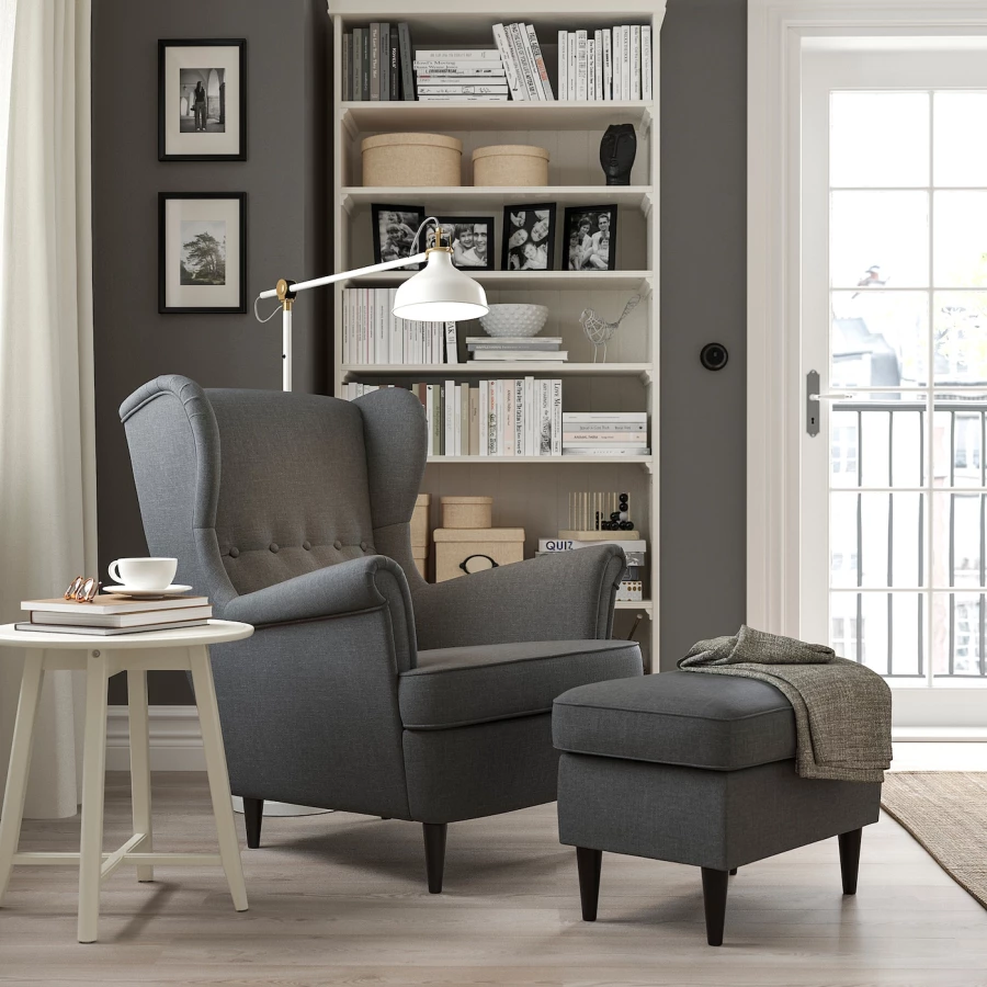 Кресло с подголовником - IKEA STRANDMON, 82х96х101 см, серый, СТРАНДМОН ИКЕА (изображение №2)