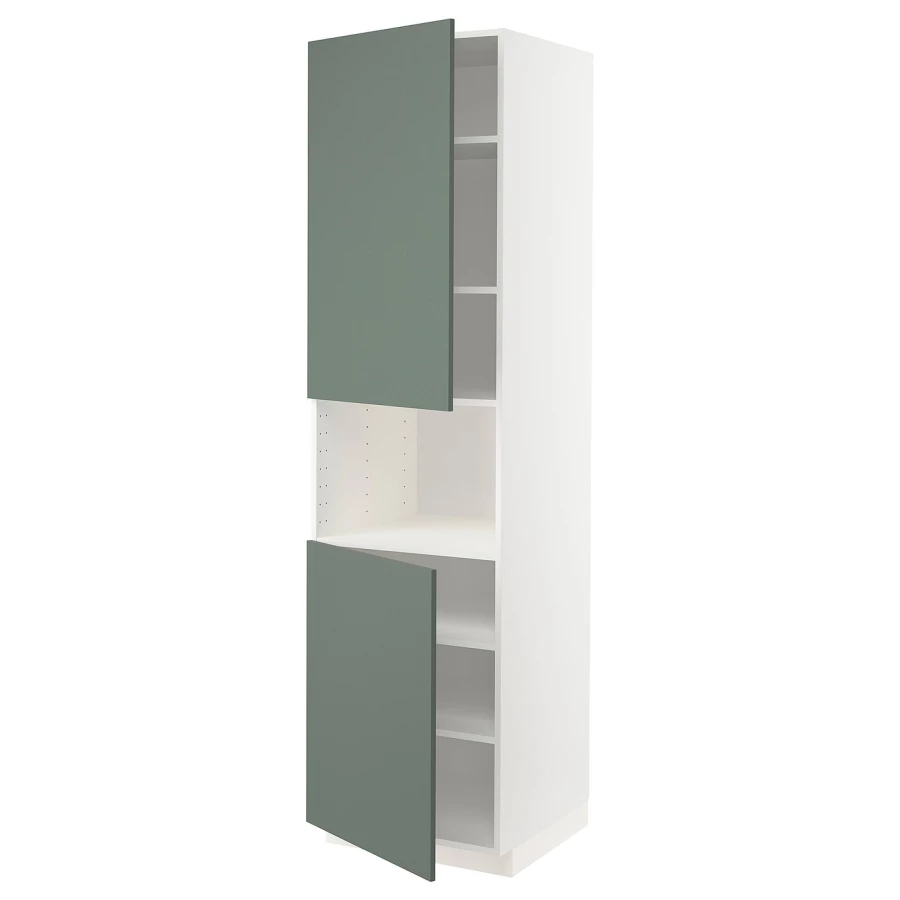 Высокий кухонный шкаф с полками - IKEA METOD/МЕТОД ИКЕА, 220х60х60 см, белый/темно-зеленый (изображение №1)
