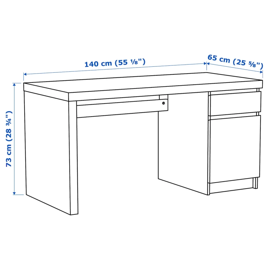 Письменный стол с ящиком - IKEA MALM, 140x65 см, черно-коричневый, МАЛЬМ ИКЕА (изображение №8)