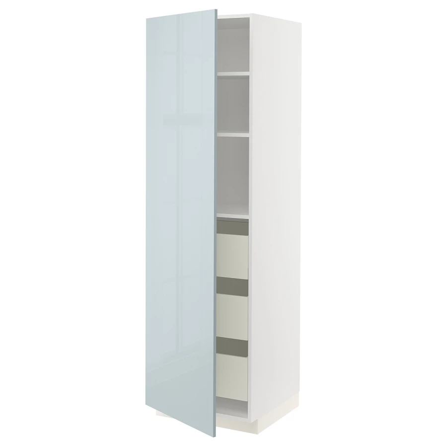 Высокий шкаф с ящиками - IKEA METOD/MAXIMERA/МЕТОД/МАКСИМЕРА ИКЕА, 200х60х60 см, белый/голубой (изображение №1)