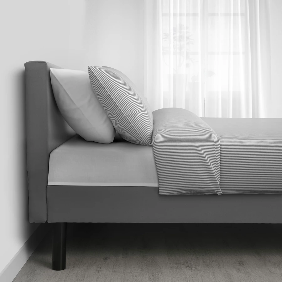 Каркас кровати с мягкой обивкой и матрасом - IKEA SVELGEN, 200х90 см, матрас жесткий, серый, СВЕЛГЕН ИКЕА (изображение №2)