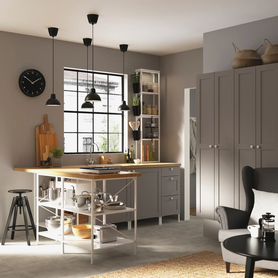 Угловая кухонная комбинация для хранения - ENHET  IKEA/ ЭНХЕТ ИКЕА, 181,5х245х75 см, белый/серый/бежевый (изображение №2)