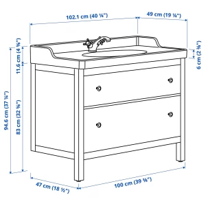 Второе фото. Тумба для ванной - HEMNES / RUTSJÖN /RUTSJОN IKEA/ ХЕМНЕС/РУТСЕН ИКЕА, 102х49х95 см, белый