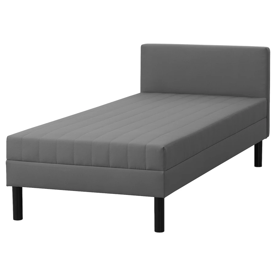 Каркас кровати с мягкой обивкой и матрасом - IKEA SVELGEN, 200х90 см, матрас жесткий, серый, СВЕЛГЕН ИКЕА (изображение №1)