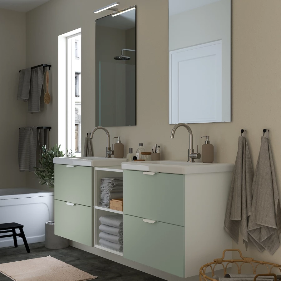 Комбинация для ванной - IKEA ENHET, 164х43х65 см, белый/серо-зеленый, ЭНХЕТ ИКЕА (изображение №2)