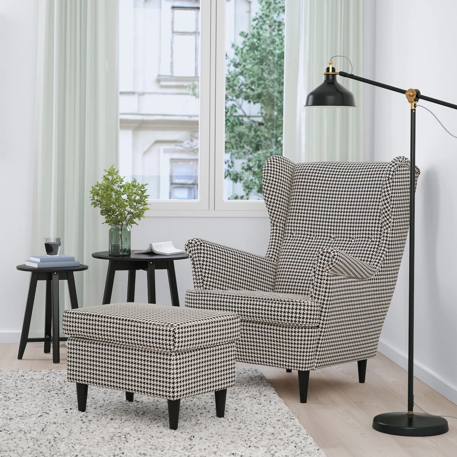 Кресло с подлокотниками - IKEA STRANDMON, 82х96х101 см, черный/белый, СТРАНДМОН ИКЕА (изображение №4)