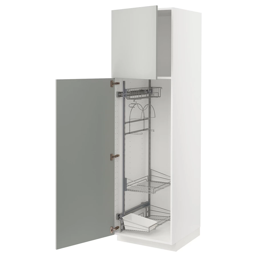 Высокий кухонный шкаф/бытовой - IKEA METOD/МЕТОД ИКЕА, 200х60х60 см, белый/серый (изображение №1)