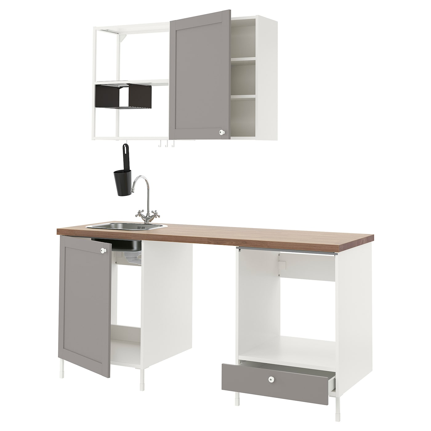 Комбинация для кухонного хранения  - ENHET  IKEA/ ЭНХЕТ ИКЕА, 183x63,5x222 см, белый/серый/бежевый