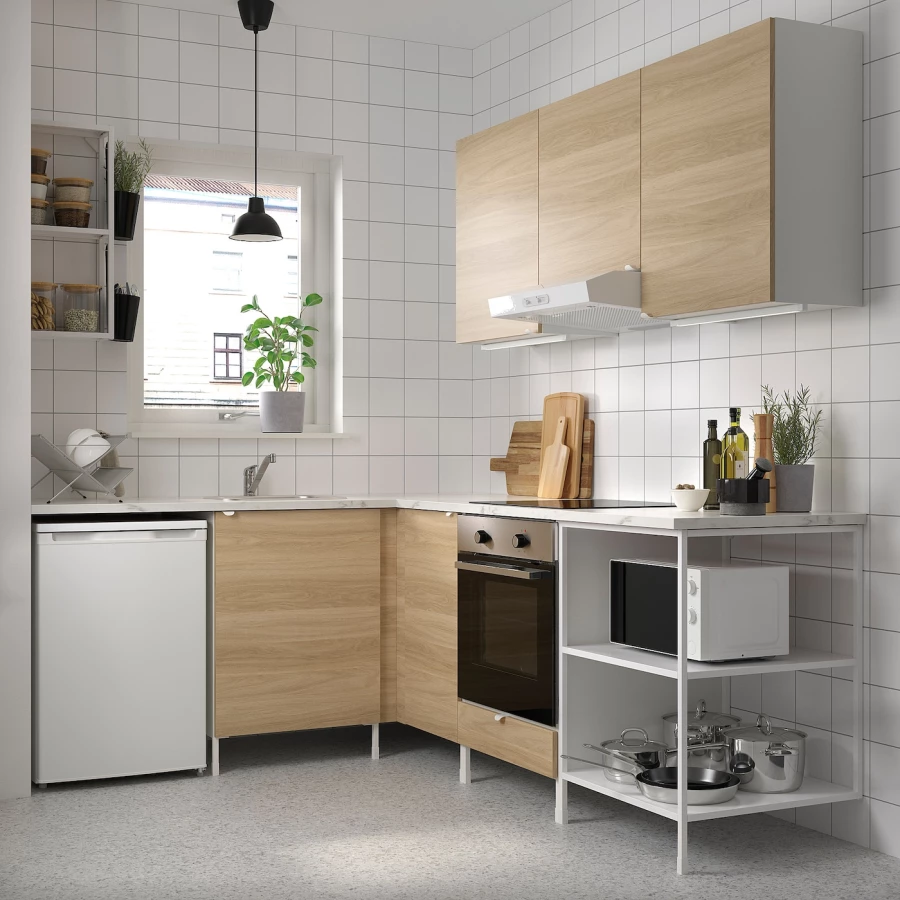 Кухонная комбинация угловая - ENHET  IKEA/ ЭНХЕТ ИКЕА, 190,5х228,5х75 см, белый/черный (изображение №2)