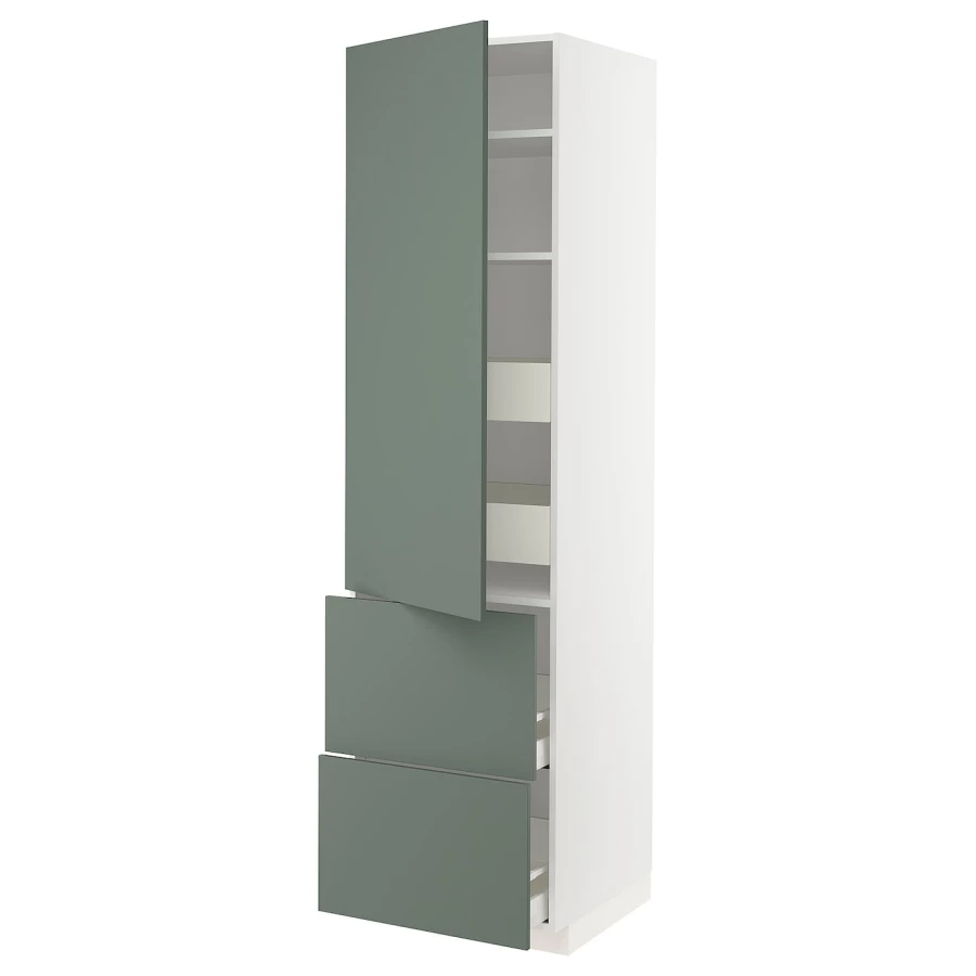 Высокий шкаф - IKEA METOD/MAXIMERA/МЕТОД/МАКСИМЕРА ИКЕА, 220х60х60 см, белый/серо-зеленый (изображение №1)