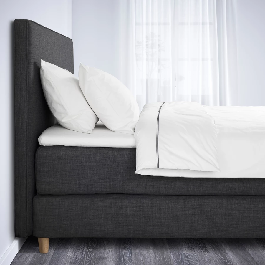 Континентальная кровать - IKEA DUNVIK, 200х160 см, жесткий матрас, темно-серый, ДУНВИК ИКЕА (изображение №5)