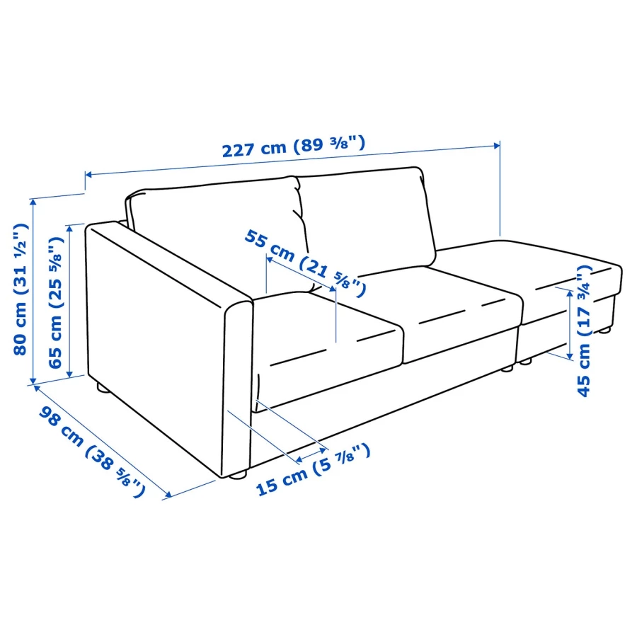 3-местный диван - IKEA VIMLE, 227х98х80 см, черный, кожа, ВИМЛЕ ИКЕА (изображение №8)