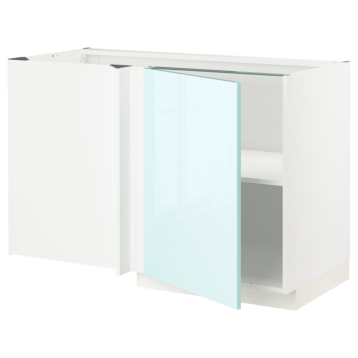 Угловой шкаф-тумба с полкой - IKEA METOD/МЕТОД ИКЕА, 128х68 см, белый/голубой глянцевый