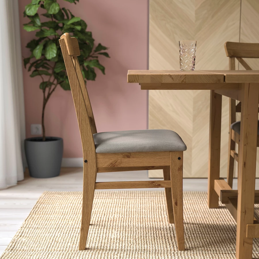 Стул деревянный с мягким сиденьем - IKEA INGOLF/ИНГОЛЬФ ИКЕА, 91х43х53 см,   коричневый (изображение №2)