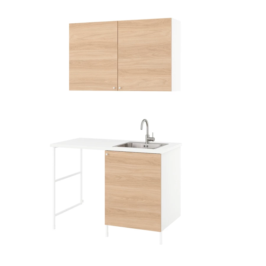 Комбинация для ванной - IKEA ENHET, 139х63.5х87.5 см, белый/имитация дуба, ЭНХЕТ ИКЕА (изображение №1)
