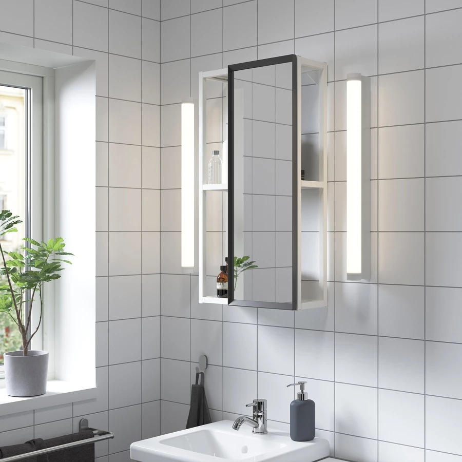 Открытый стеллаж с зеркалом - IKEA ENHET, 40х15х75 см, белый, ЭНХЕТ ИКЕА (изображение №2)