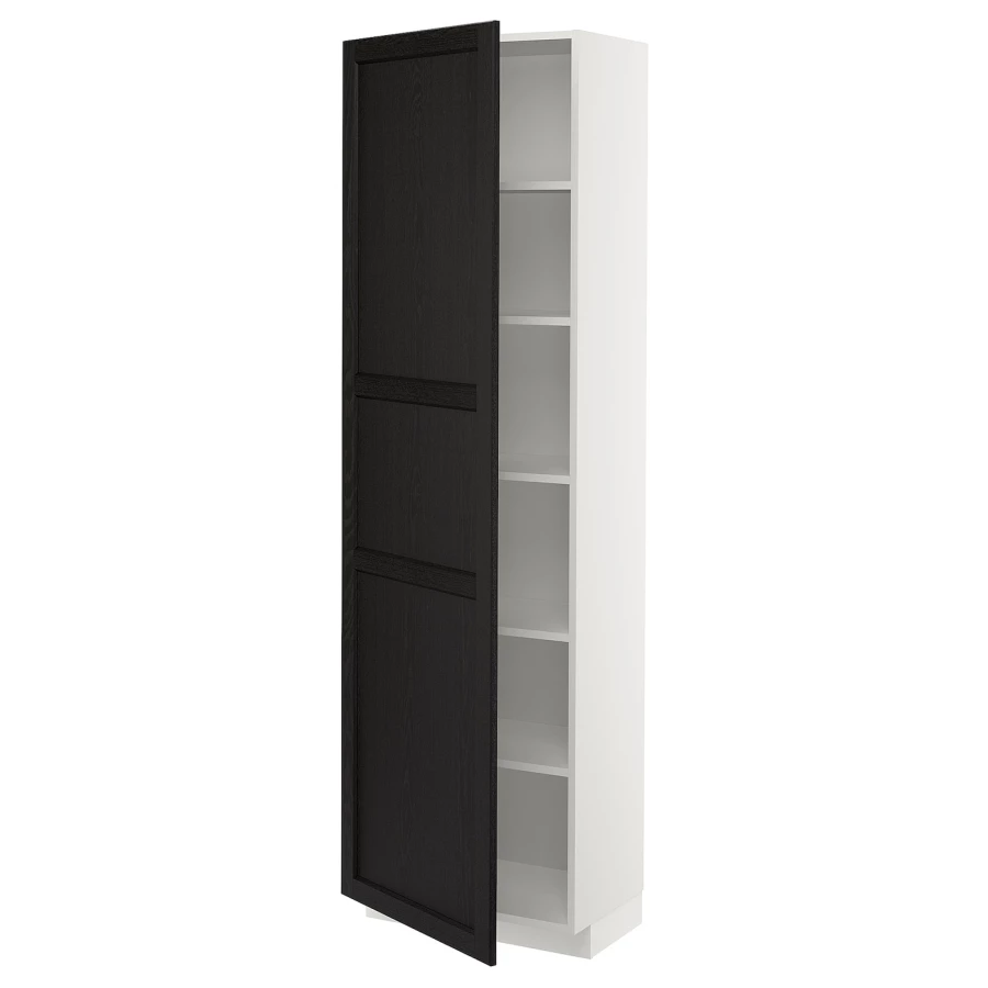 Высокий кухонный шкаф с полками - IKEA METOD/МЕТОД ИКЕА, 200х37х60 см, белый/черный (изображение №1)