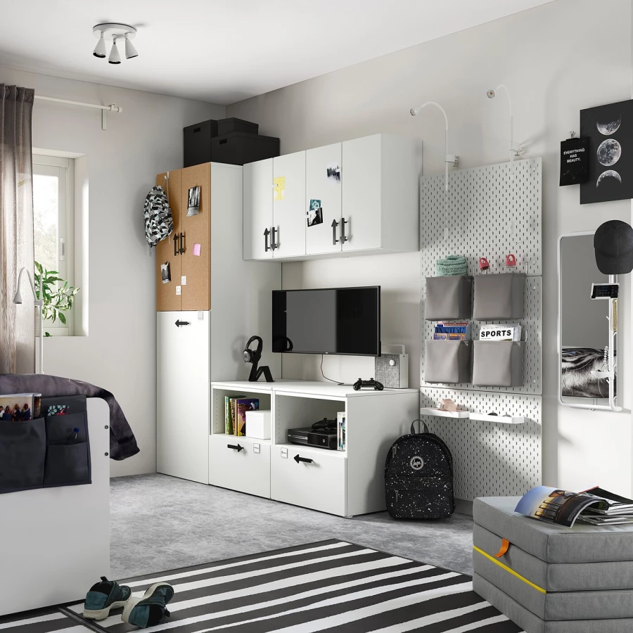Детская гардеробная комбинация - IKEA PLATSA SMÅSTAD/SMASTAD, 196x57x180см, белый/коричневый, ПЛАТСА СМОСТАД ИКЕА (изображение №2)