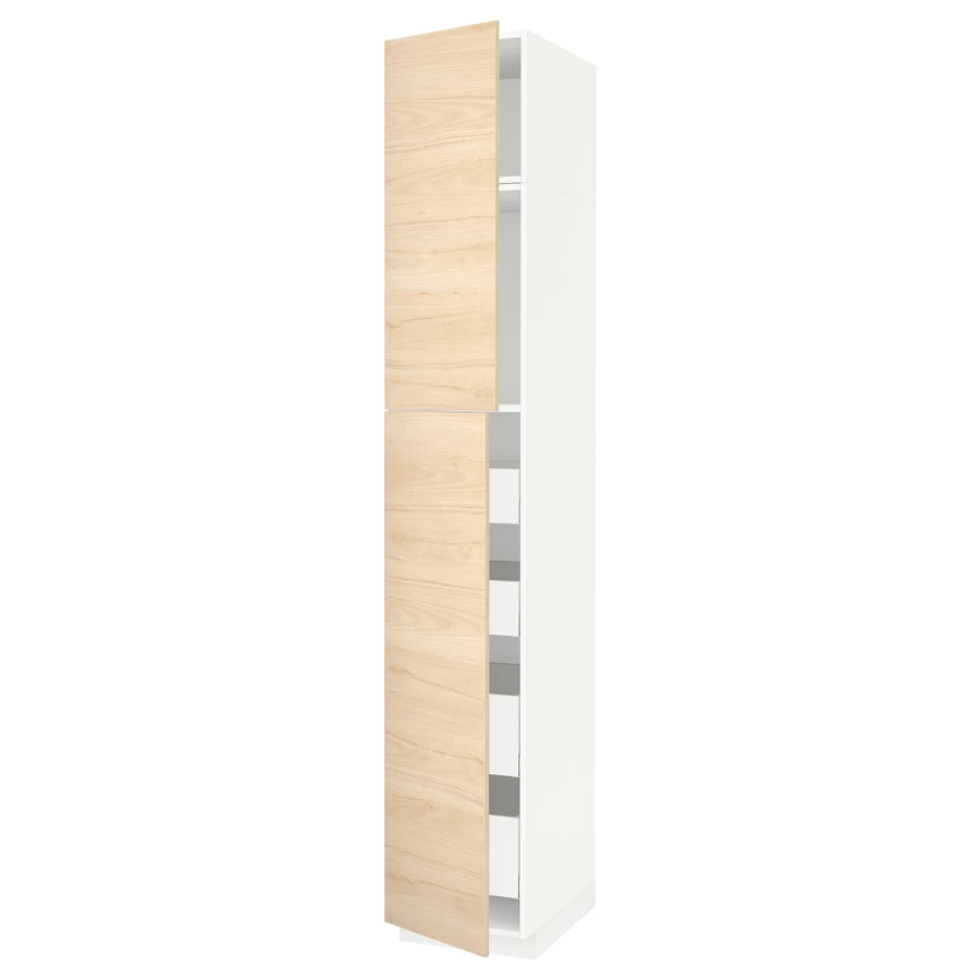 Высокий шкаф - IKEA METOD/MAXIMERA/МЕТОД/МАКСИМЕРА ИКЕА, 240х60х40 см, белый/под беленый дуб (изображение №1)