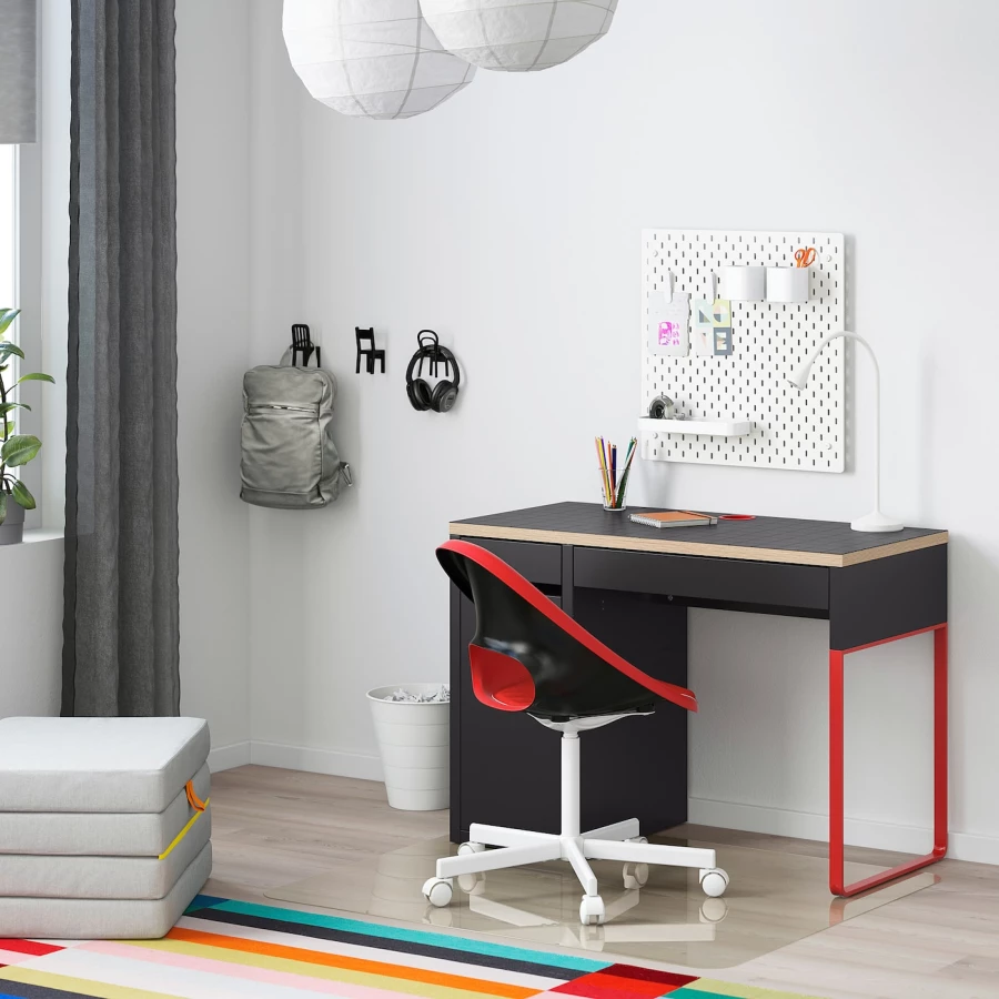 Письменный стол с ящиком - IKEA MICKE, 105x50 см,  антрацитово-красный, МИККЕ ИКЕА (изображение №2)