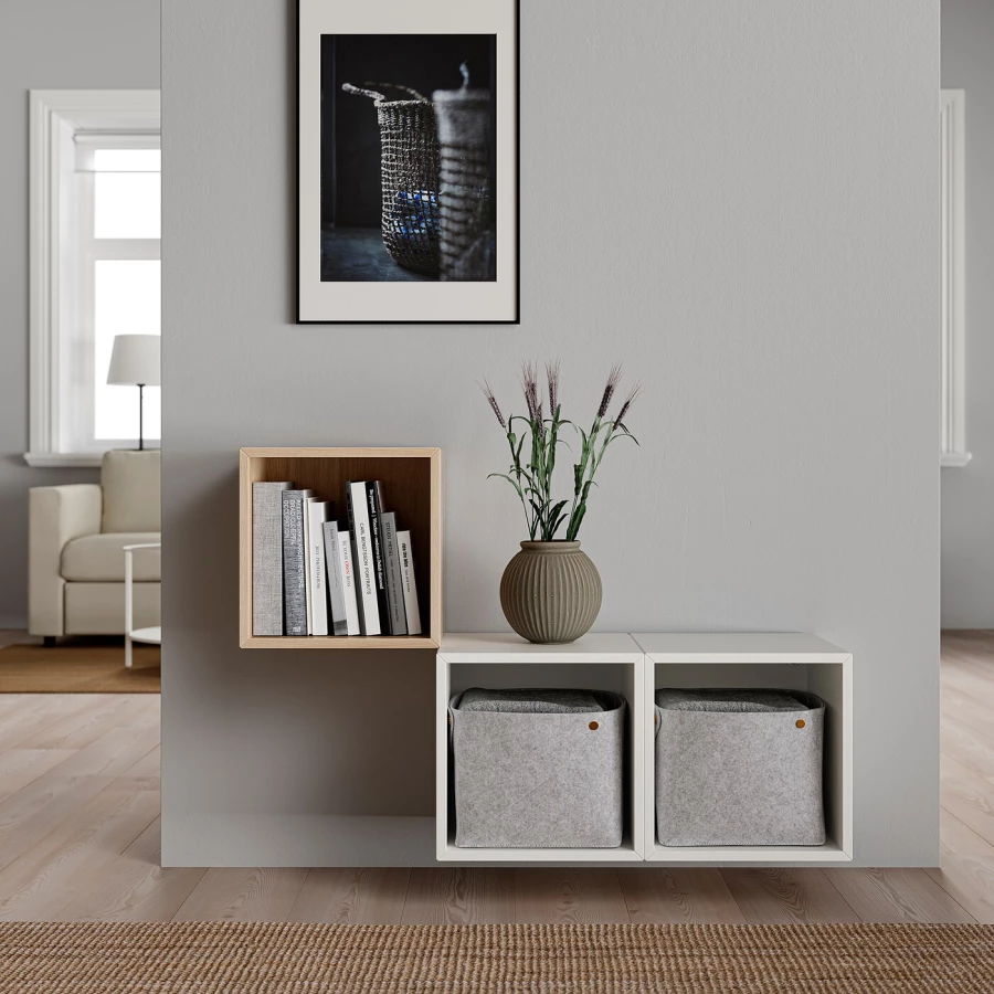 Комбинация навесных шкафов - IKEA EKET, 105x35x70 см, белый/дуб, ЭКЕТ ИКЕА (изображение №10)