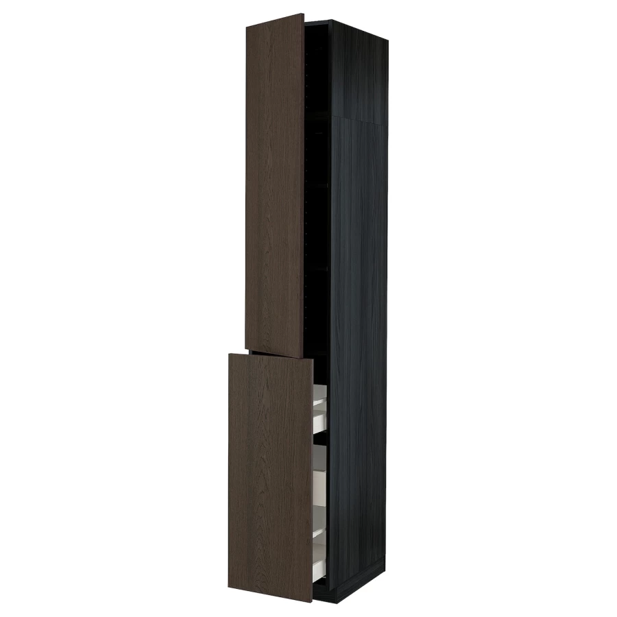 Высокий шкаф - IKEA METOD/MAXIMERA/МЕТОД/МАКСИМЕРА ИКЕА, 240х60х40 см, черный/коричневый (изображение №1)