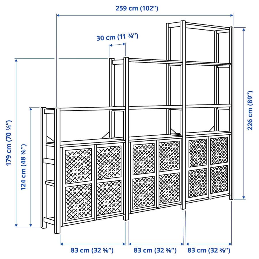 Книжный шкаф - IVAR IKEA/ ИВАР ИКЕА,  259х226 см, под беленый дуб (изображение №6)
