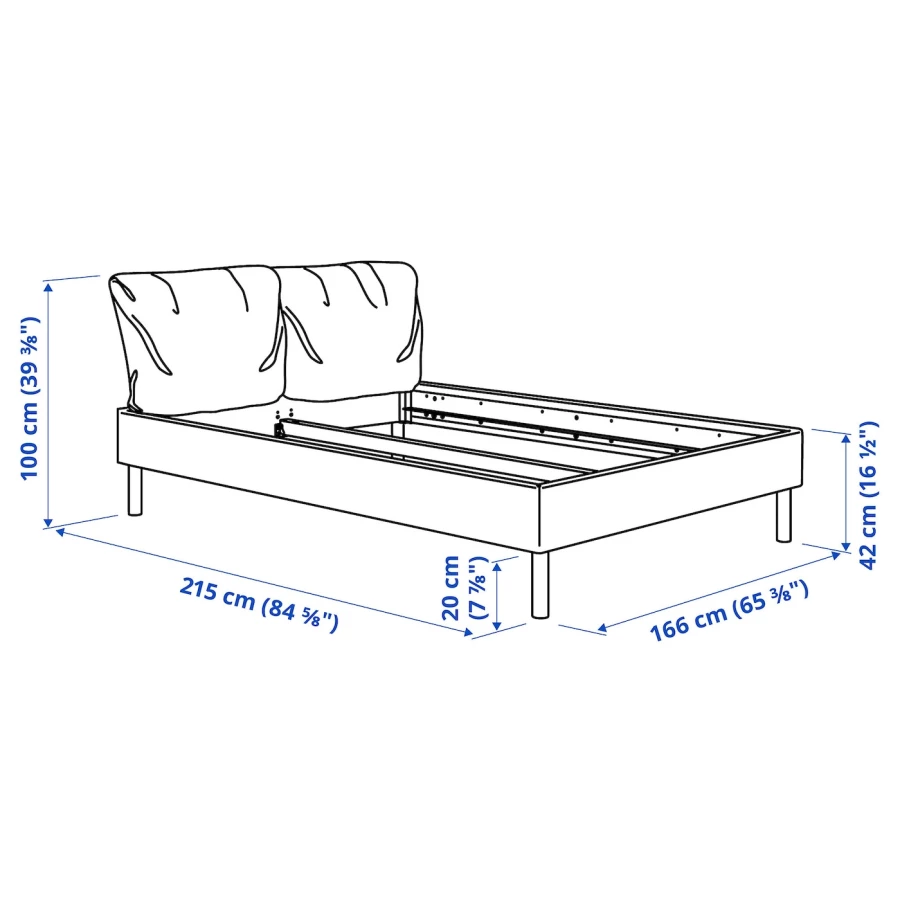 Каркас кровати с мягкой обивкой - IKEA SAGESUND, 200х160 см, серый, САГЕСУНД ИКЕА (изображение №10)