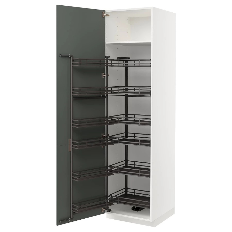 Высокий шкаф с выдвижной кладовой - IKEA METOD/МЕТОД ИКЕА, 60х60х220 см, белый/серо-зеленый (изображение №1)