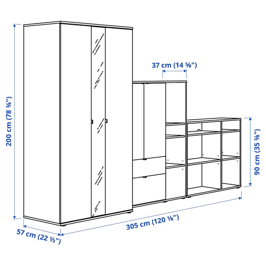 Шкаф  - VIHALS IKEA/ ВИХАЛС ИКЕА, 305x57x200 см, белый (изображение №5)
