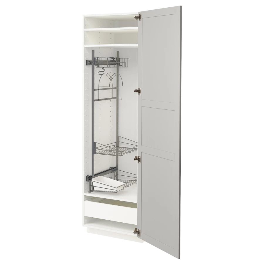 Высокий шкаф/бытовой - IKEA METOD/MAXIMERA/МЕТОД/МАКСИМЕРА ИКЕА, 200х60х60 см, белый/серый (изображение №1)
