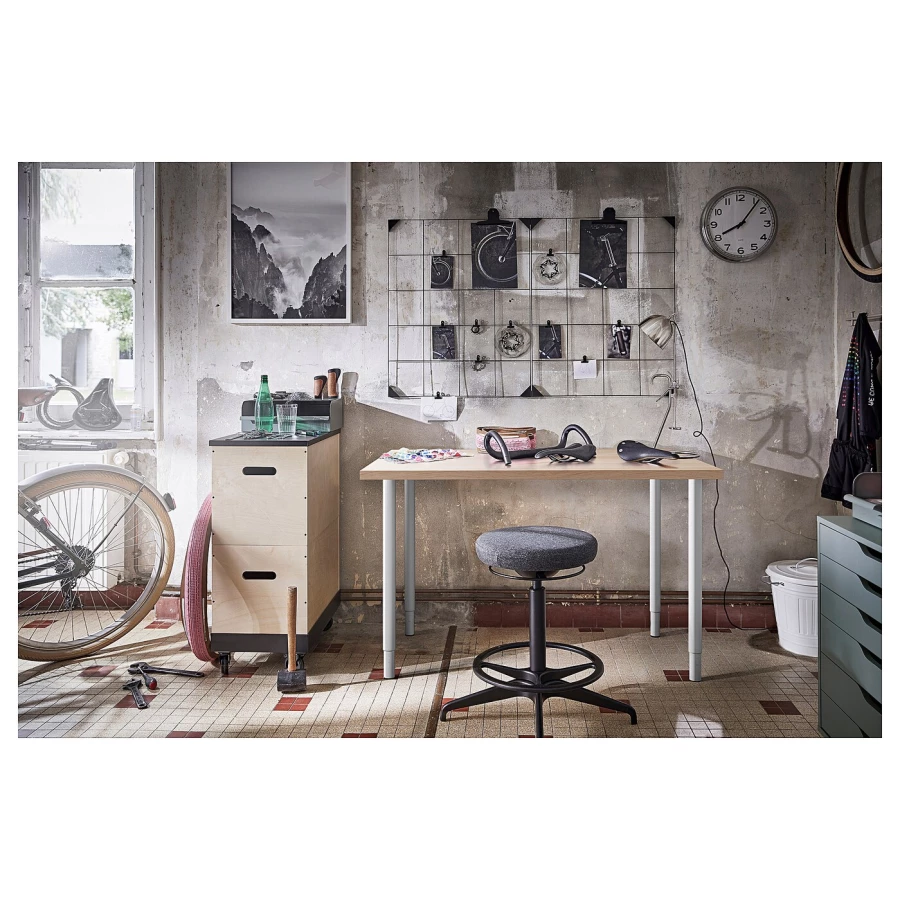 Письменный стол - IKEA LINNMON/OLOV, 100х60х63-93 см, под беленый дуб/белый, ЛИННМОН/ОЛОВ ИКЕА (изображение №4)