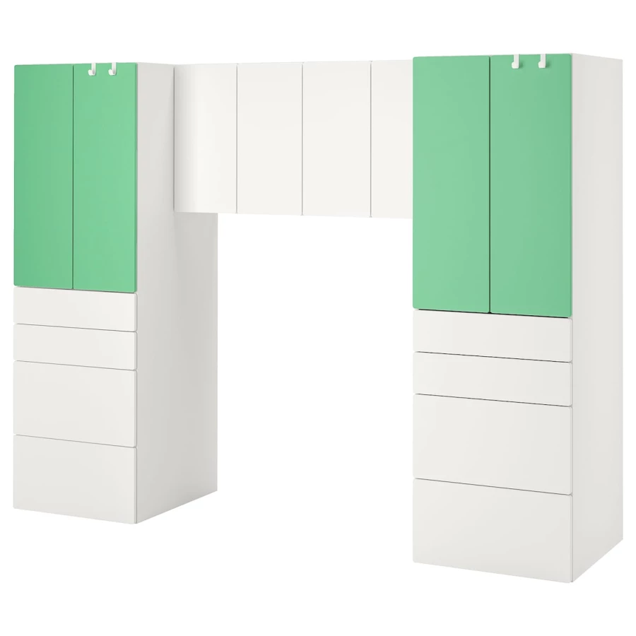 Шкаф детский - IKEA PLATSA/SMÅSTAD/SMASTAD, 240x57x181 см, белый/зеленый, ИКЕА (изображение №1)