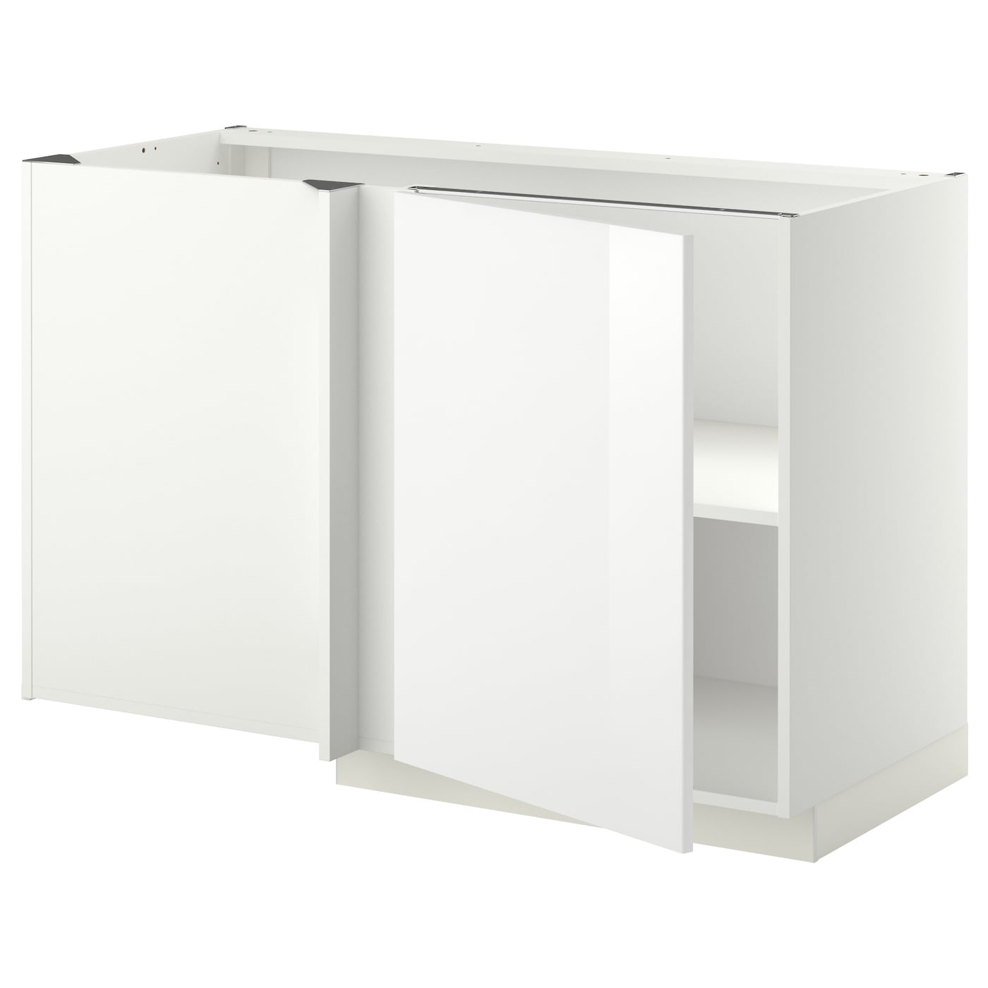 Угловой шкаф-тумба с полкой - IKEA METOD/МЕТОД ИКЕА, 128х68 см, белый глянцевый
