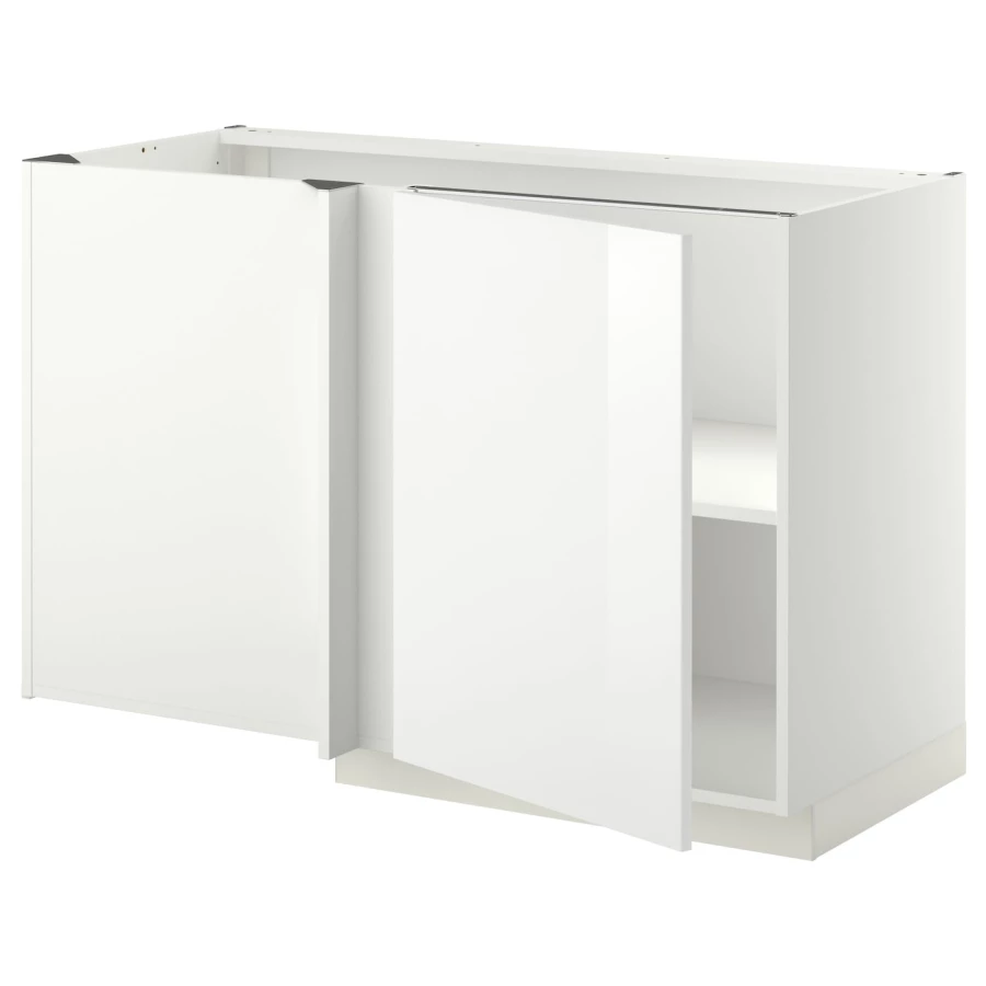 Угловой шкаф-тумба с полкой - IKEA METOD/МЕТОД ИКЕА, 128х68 см, белый глянцевый (изображение №1)