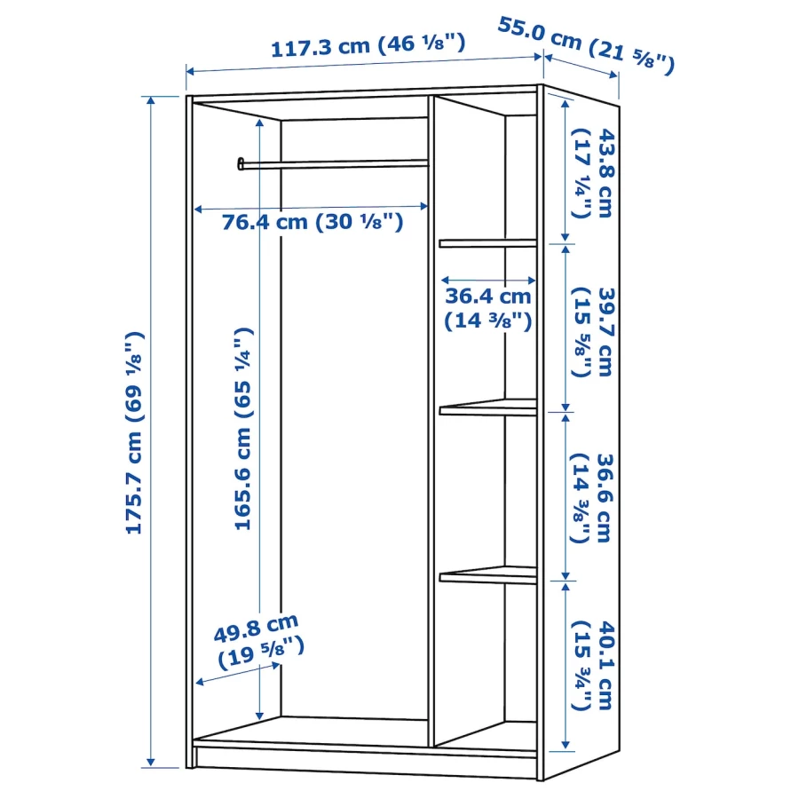 Гардероб 3-дверный - IKEA KLEPPSTAD/КЛЕППСТАД ИКЕА, 117x176 см, белый (изображение №6)
