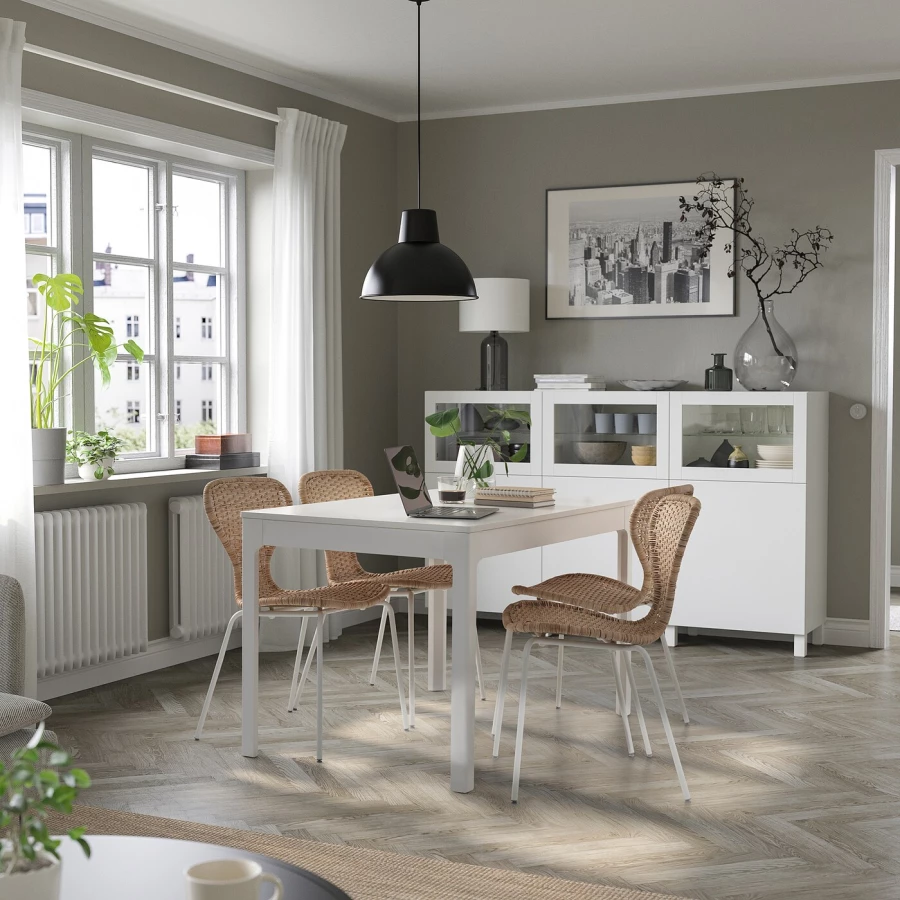 Стол и 4 стула - IKEA EKEDALEN/ÄLVSTA/ALVSTA/ЭКЕДАЛЕН/ЭЛЬВСТА ИКЕА, 120х180х80 см, белый/ротанг (изображение №4)