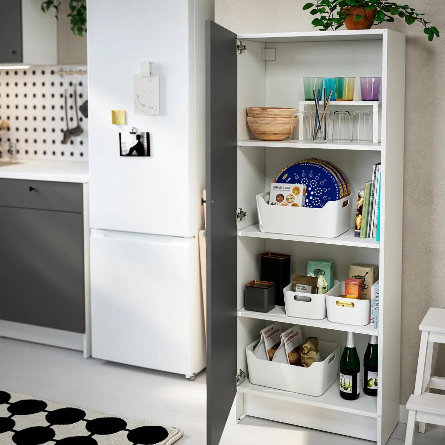 Высокий напольный шкаф - IKEA KNOXHULT/ИКЕА КНОКСХУЛЬТ, 153 см х 60 см х 31 см, белый/черный (изображение №2)