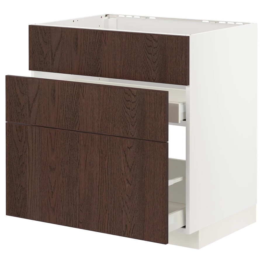 Напольный кухонный шкаф  - IKEA METOD MAXIMERA, 88x61,6x80см, белый/темно-коричневый, МЕТОД МАКСИМЕРА ИКЕА (изображение №1)