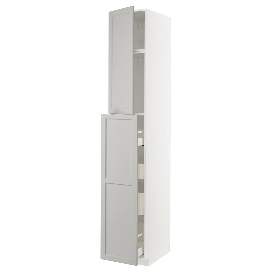 Высокий шкаф - IKEA METOD/MAXIMERA/МЕТОД/МАКСИМЕРА ИКЕА, 240х60х40 см, белый/серый (изображение №1)