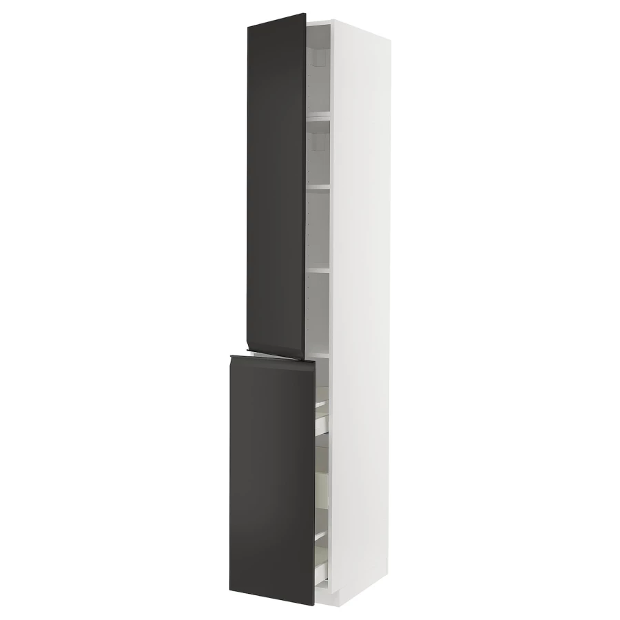 Высокий шкаф - IKEA METOD/MAXIMERA/МЕТОД/МАКСИМЕРА ИКЕА, 220х60х40 см, белый/черный (изображение №1)