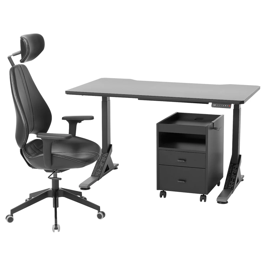 Игровой стол и стул с выдвижным ящиком - IKEA UPPSPEL/GRUPPSPEL, черный, 140х80 см, УППСПЕЛ/ГРУППСПЕЛ ИКЕА (изображение №1)