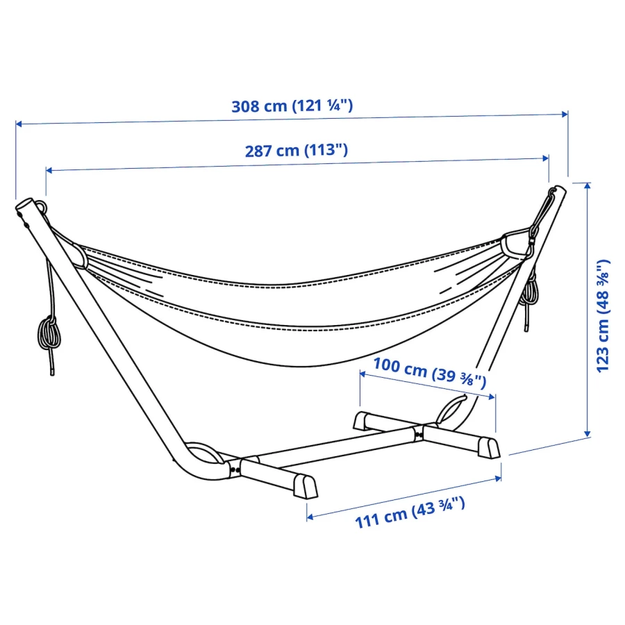 Гамак с подставкой - IKEA BOCKÖN/HAMNÖN/BOCKON/HAMNON, 123х100 см, серый/белый/черный, ИКЕА (изображение №4)