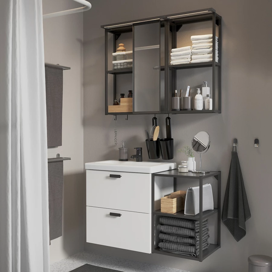 Комбинация для ванной - IKEA ENHET, 102х43х65 см, белый/антрацит, ЭНХЕТ ИКЕА (изображение №2)
