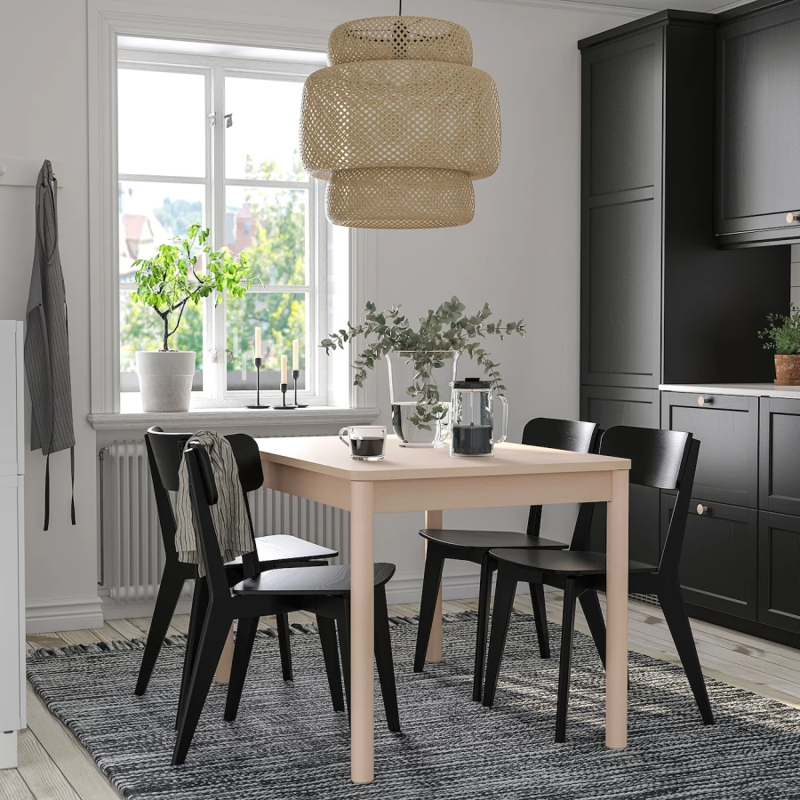 Стол и 4 стула - RÖNNINGE / LISABO IKEA/ РЕННИНГЕ/ЛИСАБО ИКЕА, 173/118х78х75 см, бежевый/черный (изображение №2)