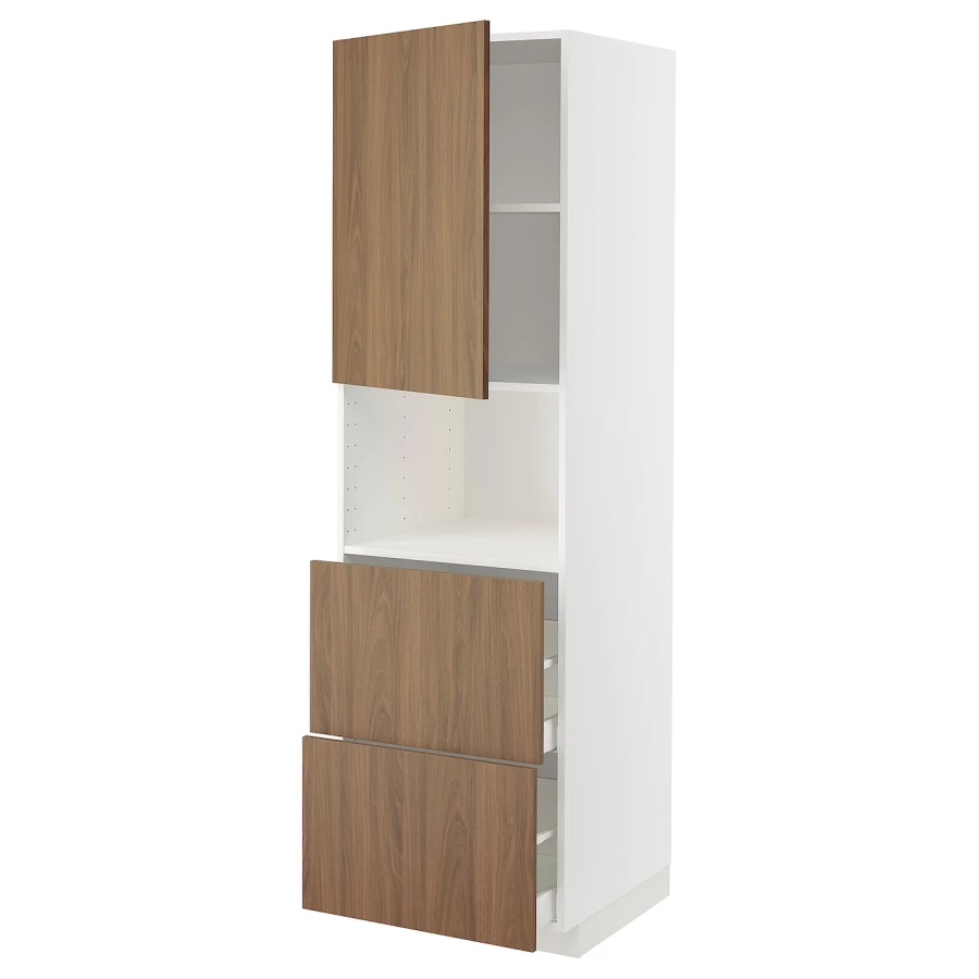 Высокий шкаф с ящиками - IKEA METOD/MAXIMERA/МЕТОД/МАКСИМЕРА ИКЕА, 200х60х60 см, белый/коричневый (изображение №1)