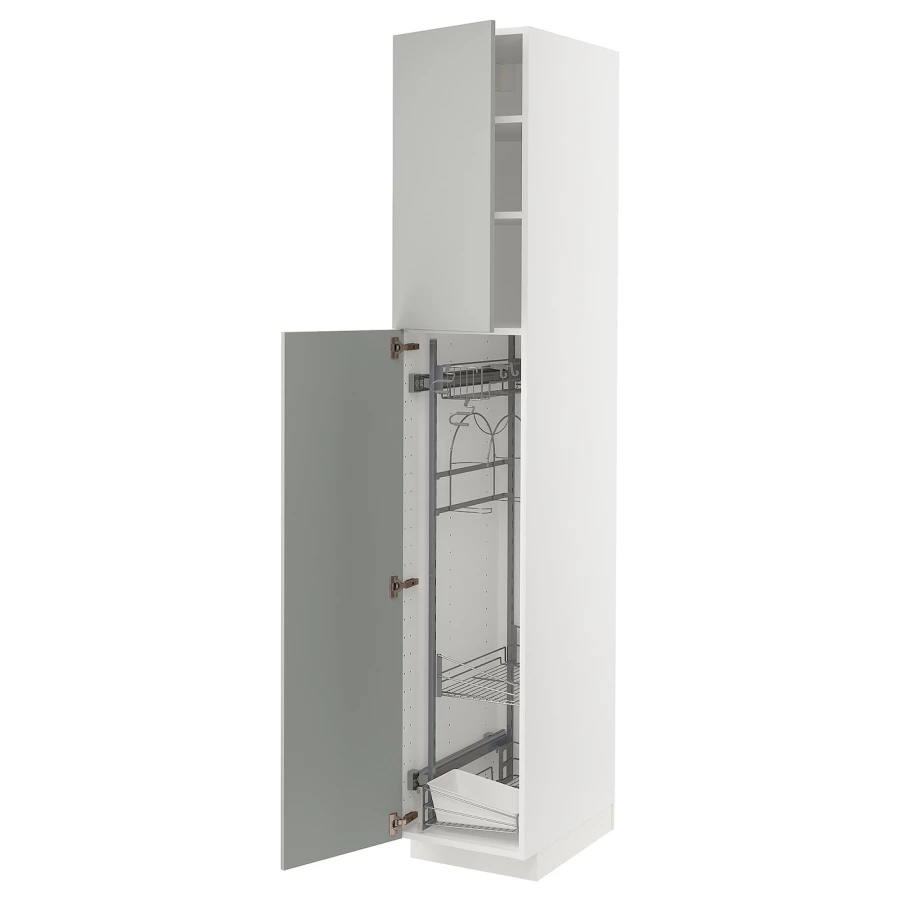 Высокий кухонный шкаф/бытовой - IKEA METOD/МЕТОД ИКЕА, 220х60х40 см, белый/серый (изображение №1)