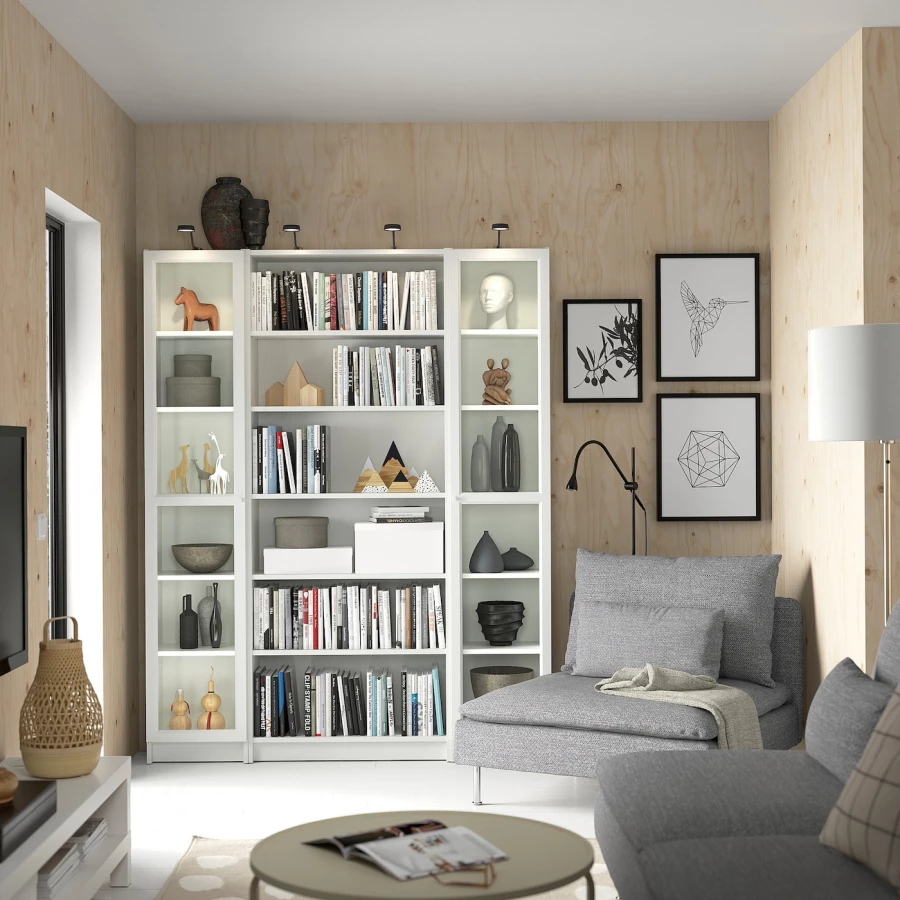 Книжный шкаф со стеклянной дверцей - BILLY IKEA/ БИЛЛИ ИКЕА, 30х160х202 см, белый (изображение №2)