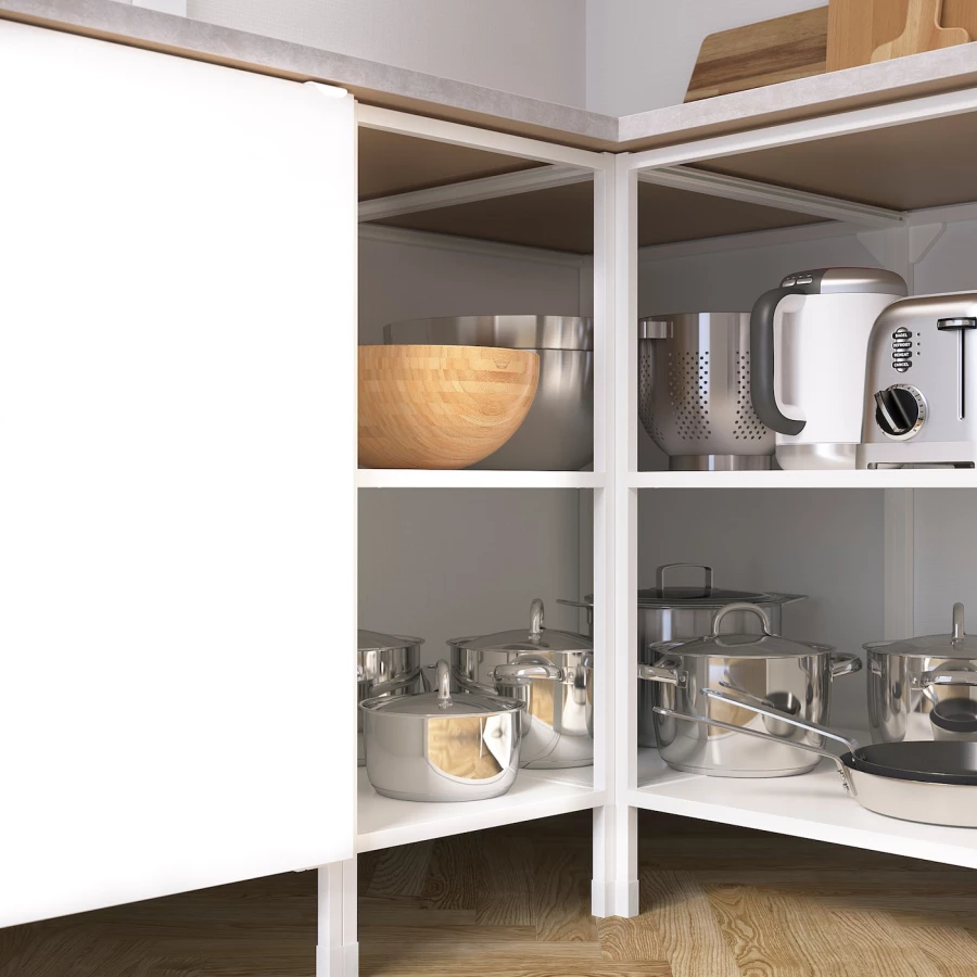 Угловая кухонная комбинация для хранения - ENHET  IKEA/ ЭНХЕТ ИКЕА, 261.5х221,5х75 см, белый/серый (изображение №12)