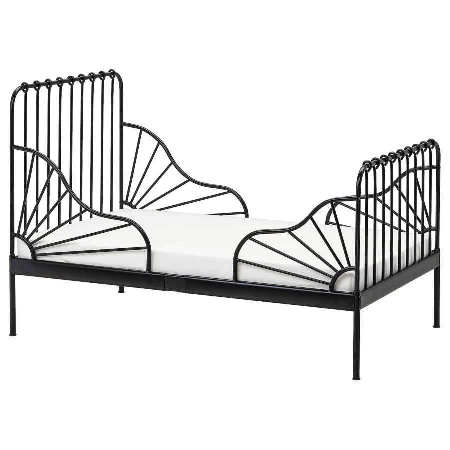 Кровать одноярусная - IKEA MINNEN/LURÖY/LUROY/МИННЕН /ЛУРОЙ ИКЕА, 80x200 см, черный/белый (изображение №1)
